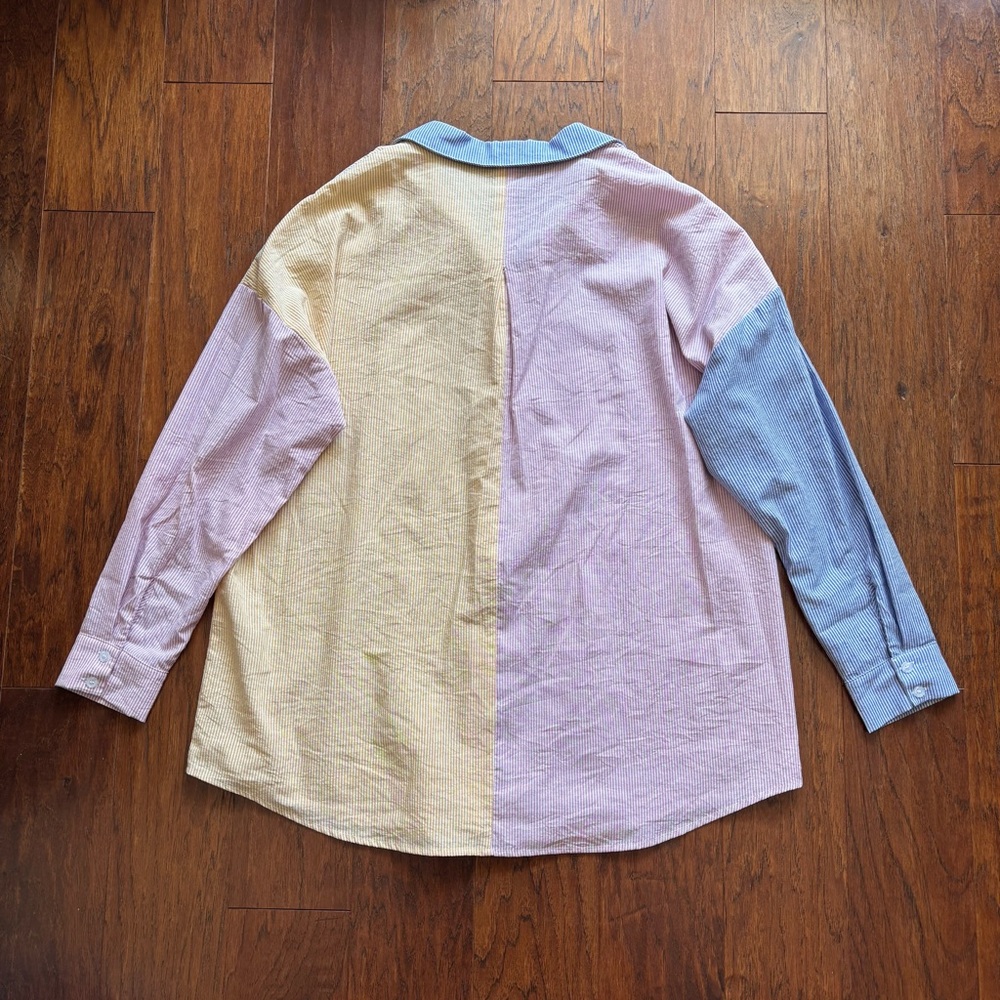 Vici Oversized Patchwork Pinstripe Button Down | … - image 2